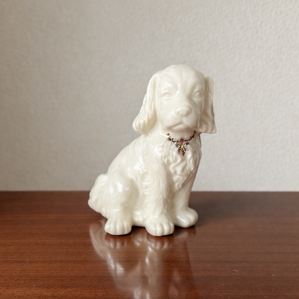 Vtg Cocker Spaniel Porcelain Dog Beige Gold Jeweled Collar Back Accents 4.5"